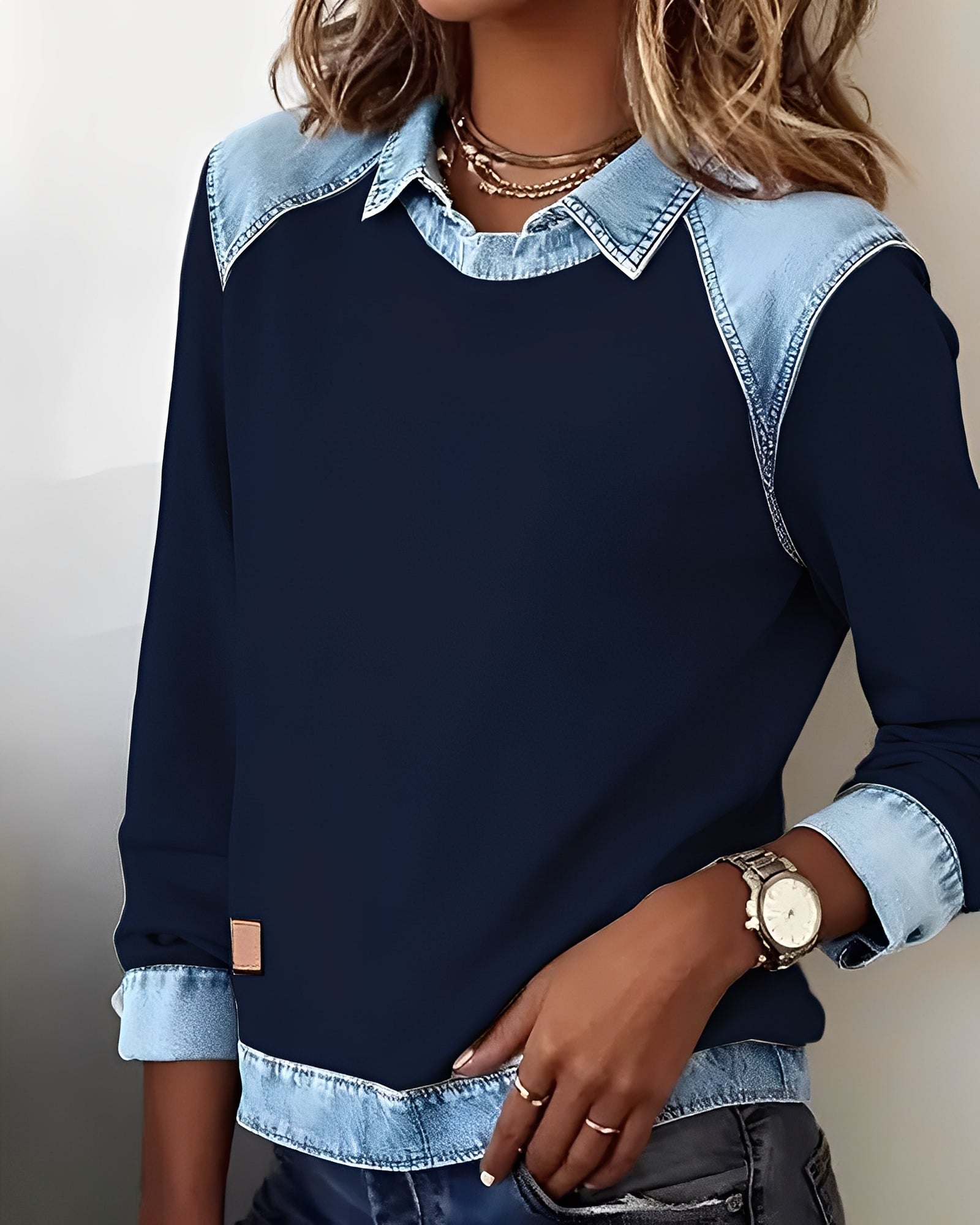 Maria – sweter polo z denimowymi detalami