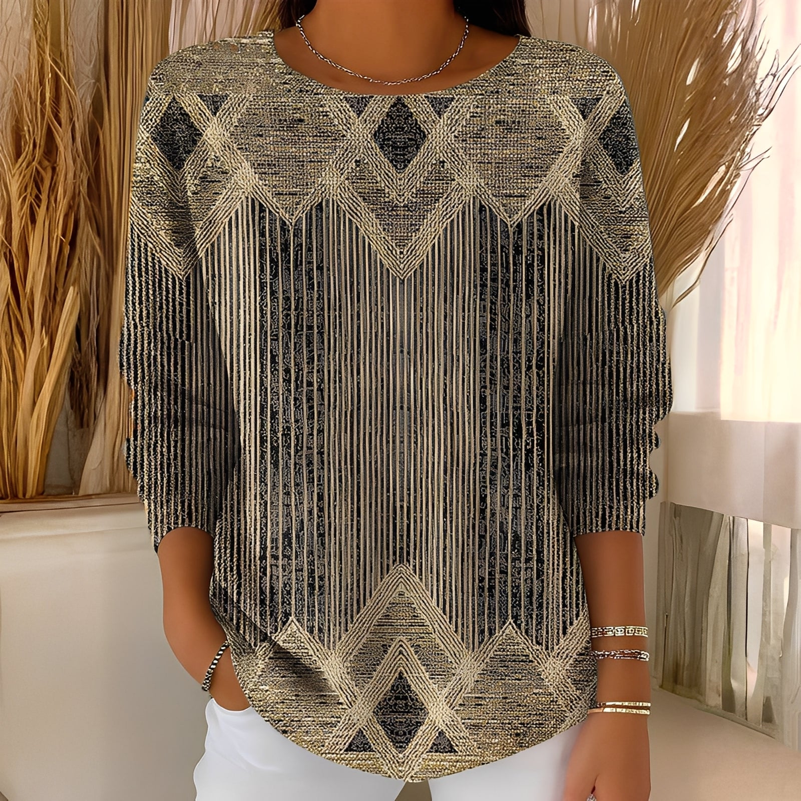 Maria – klasyczna bluzka z geometrycznym wzorem