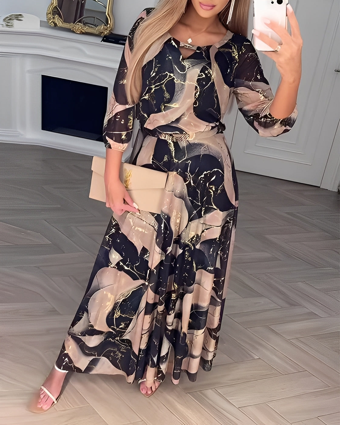 Maria – elegancka szyfonowa sukienka z artystycznym nadrukiem